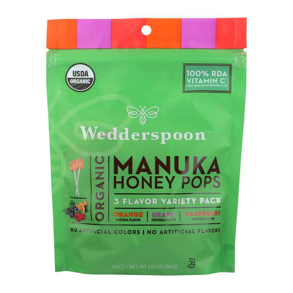 Wedderspoon Organic Manuka Honey Pops with 3 Flavors, 4.15 Oz